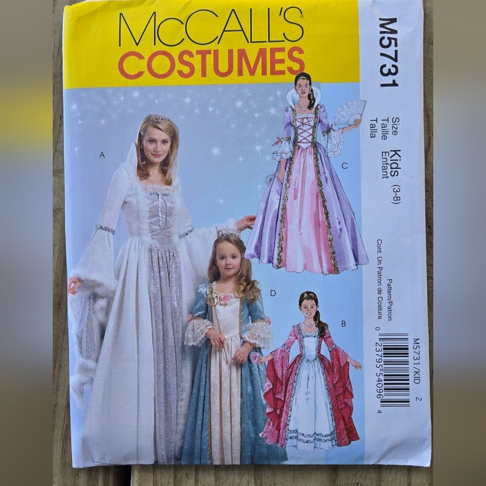 McCalls M5731 Princes Costume Sewing Pattern New Kids Ages 3-8 Uncut
